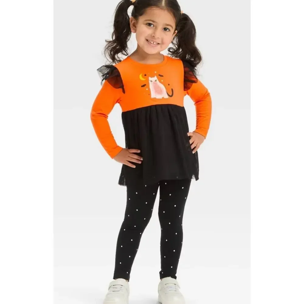 NWT Girls Halloween Set 18M Spook Cute Festive Whimsical Cat Kitten Bat Leggings